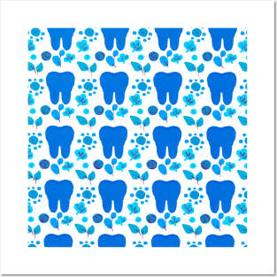 Dental Gifts - Blue Teeth with Tree Leaves Posters and Art